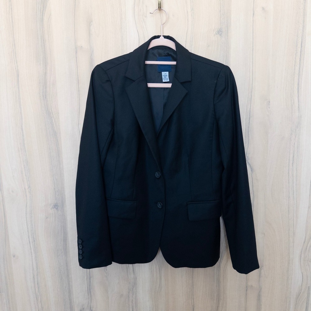 J.Crew Women Blazer Size 4 Black 100% Wool Two-Button Career Preppy Classic